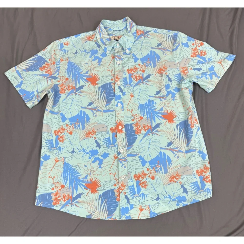 Lot of 2 Huk Fishing Shirts Mens Large Short Sleeve Button Down Floral Tropical - Picture 3 of 16
